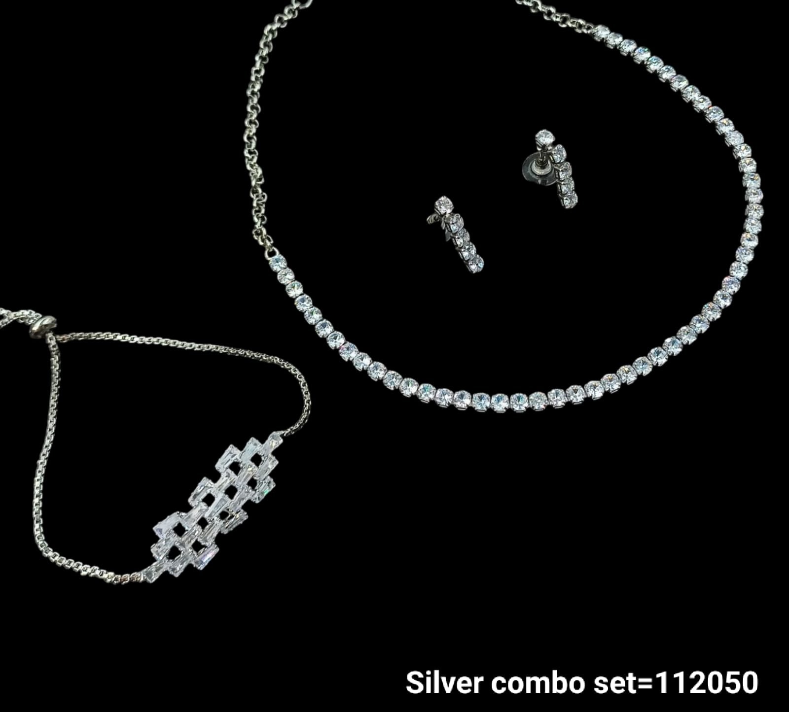 Geometric Silver Combo Jewelry Set – Necklace, Bracelet & Earrings
